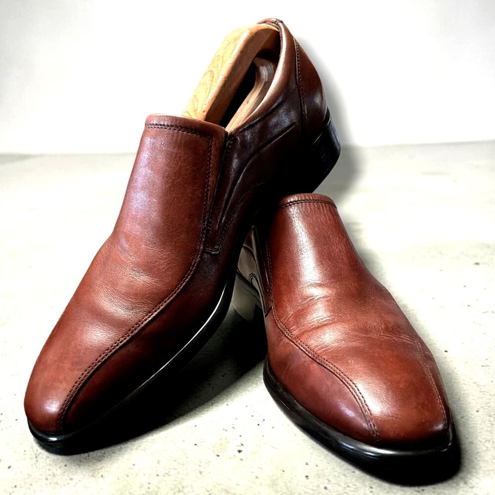 Men's Size 10/44 ECCO Helsinki Men's Leather Plain Toe Slip-On Loafers Brown EUC
